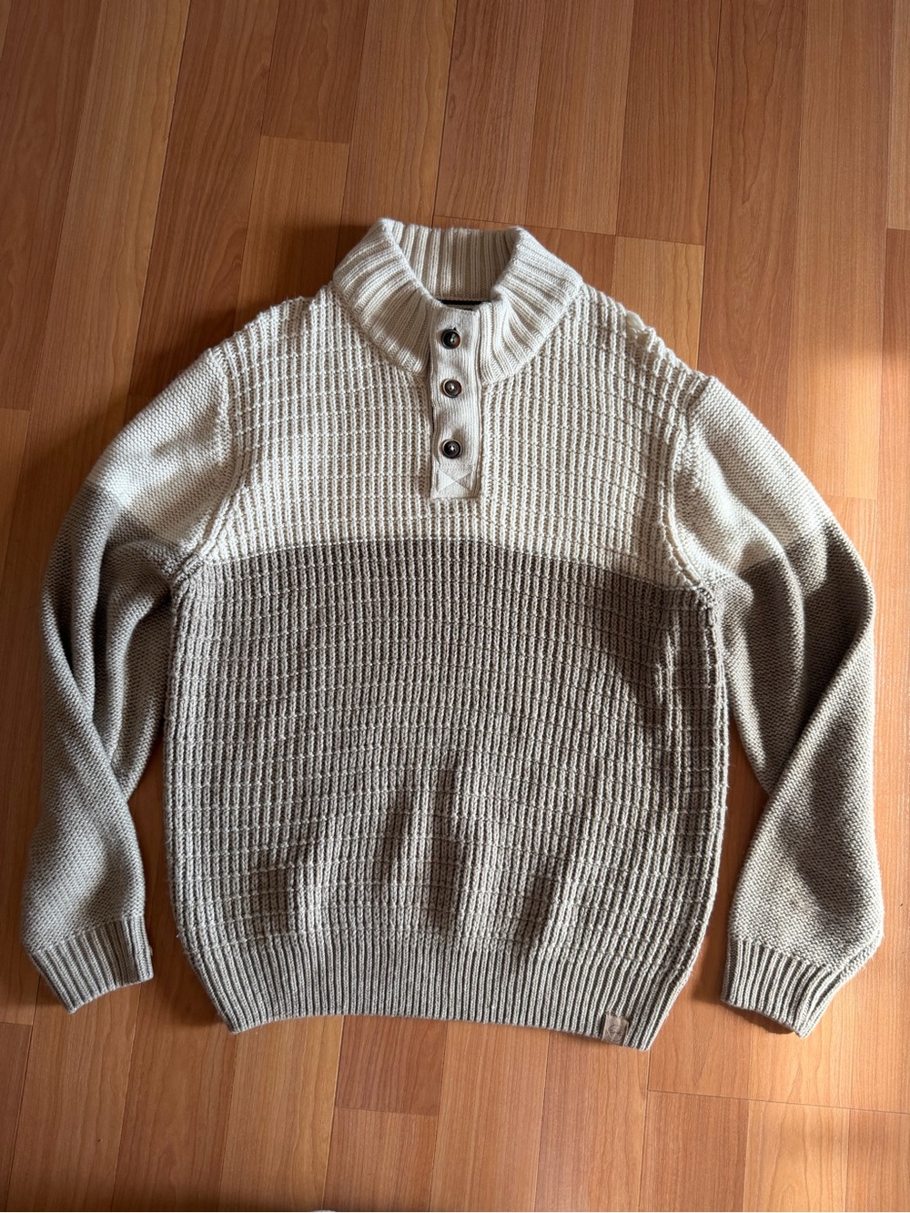 Men’s Cable Knit Pullover Sweater Cream Brown Mock Neck Size XL